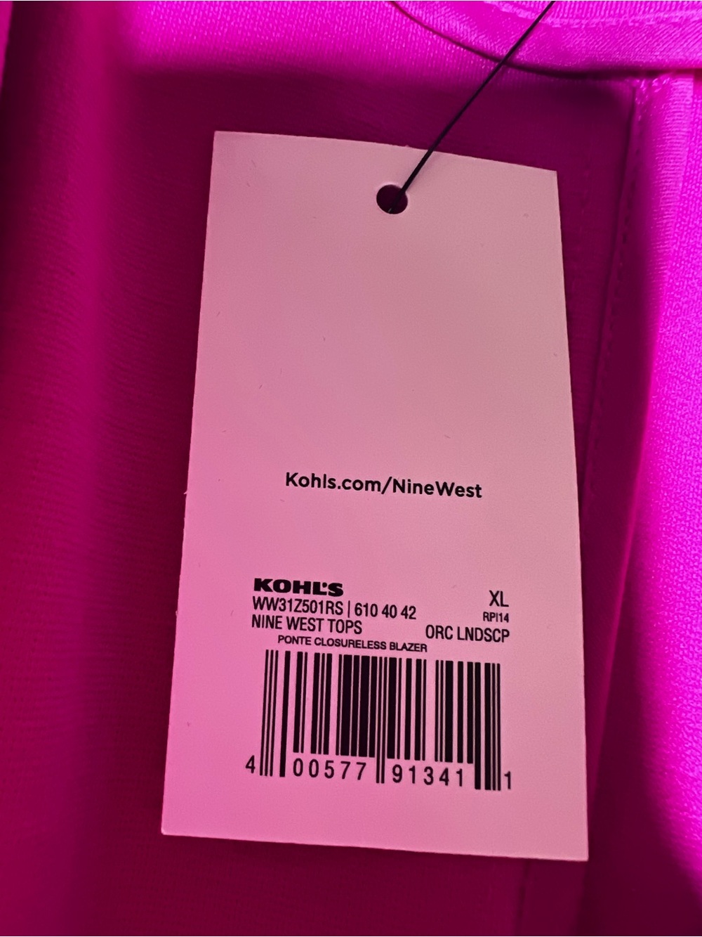 NWT Nine West Hot Pink Fuchsia Closureless Knit Blazer XL - Picture 10 of 10